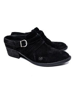 BORN Black Suede Western Heeled Mules 9